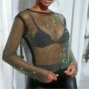 NWOT Mesh Crop Rhinestone Top